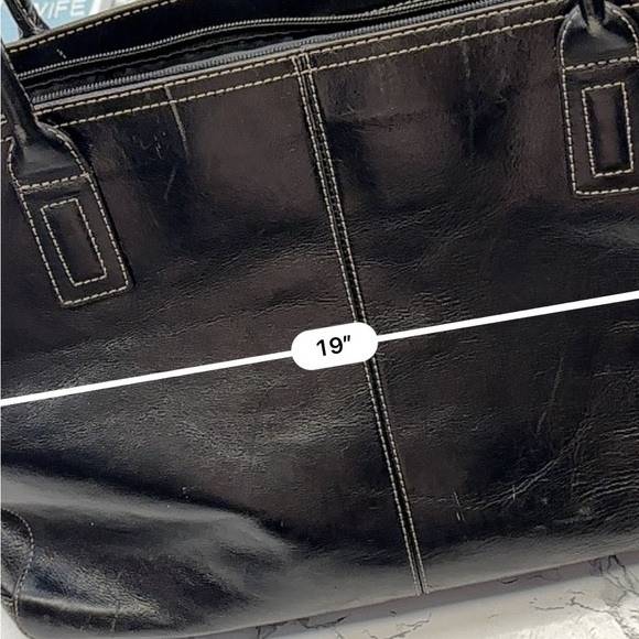 Fossil Black Leather Tote Computer Laptop Briefcase Bag with Top Handles Zipper - Picture 15 of 15